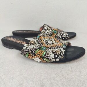 ROCHAS Sandals Womens 39.5 9.5 Embellished Jewel Crystal Slides Flats Glam